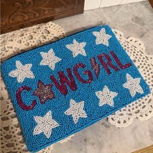 Blue Beaded Cowgirl Clutch new with Stars Barbie pink